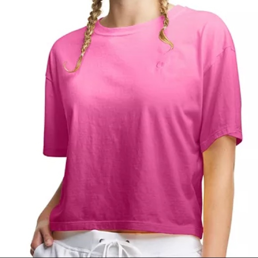 NWT $35 women’s champion pink ombré cropped tee sz XL